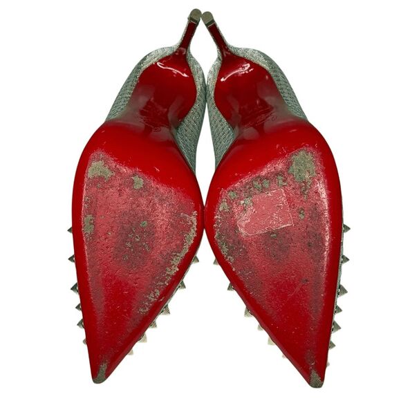 Christian Louboutin Spikyshell 100 Pumps Nude Gold Lurex High Heels Size 39.5 - Picture 9 of 11